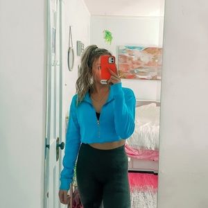 blue cropped pullover halfzip